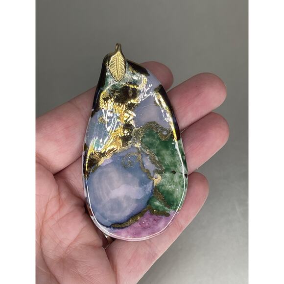 Polished Multi Stone Fused Gold Oval Agate Pendant Colorful Unique - Picture 2 of 5